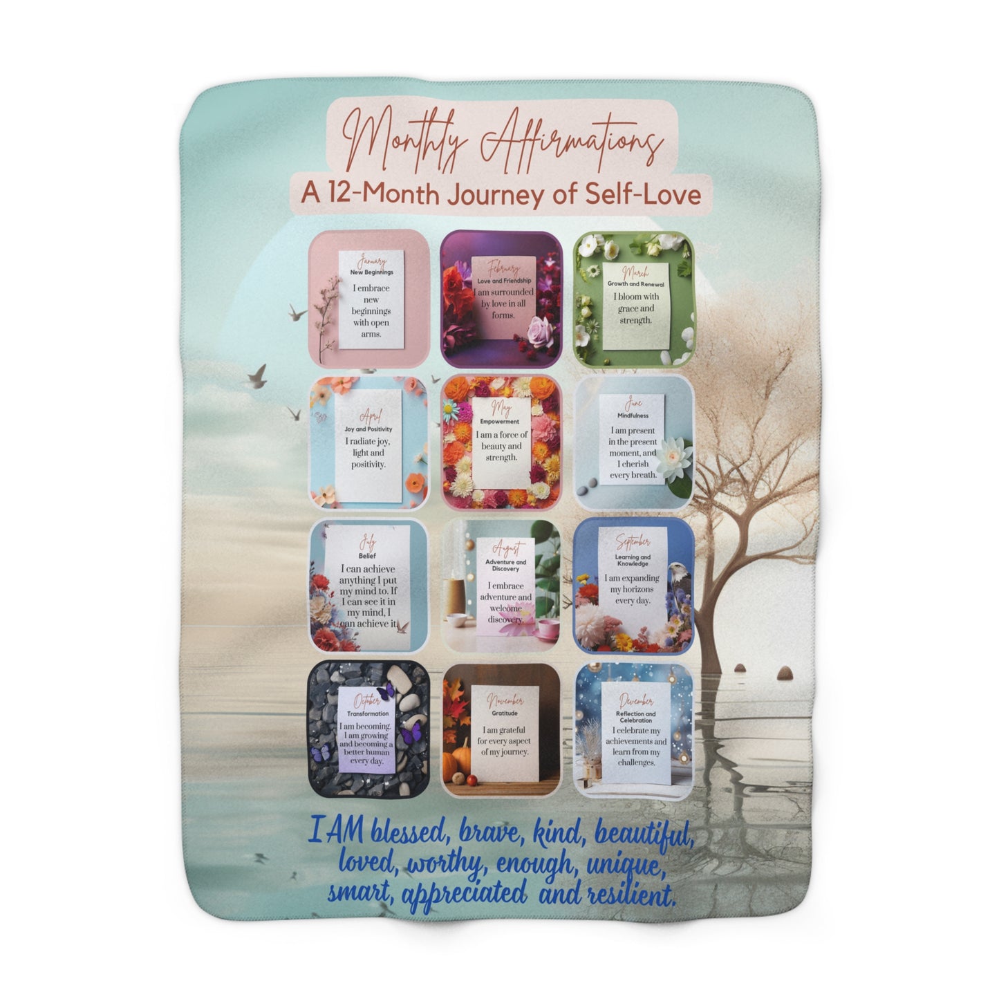 MONTHLY AFFIRMATION: A 12-MONTH JOURNEY OF SELF-LOVE PREMIUM MINK SHERPA FLEECE BLANKET