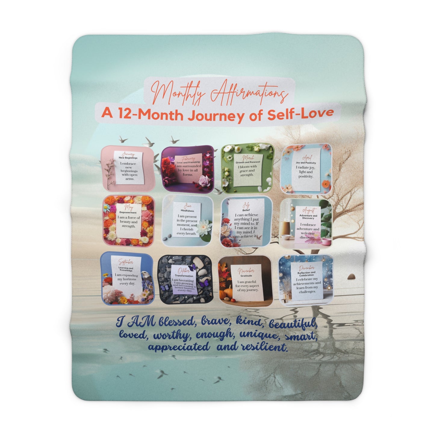 MONTHLY AFFIRMATION: A 12-MONTH JOURNEY OF SELF-LOVE PREMIUM MINK SHERPA FLEECE BLANKET