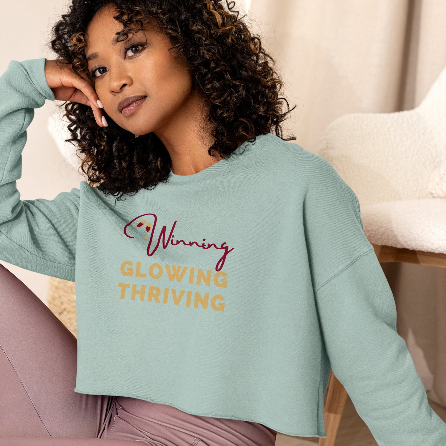 WINNING, GLOWING, THRIVING CROPPED SWEATSHIRT