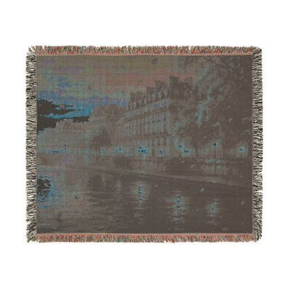 Seine at Dusk Woven Throw — Paris Autumn River Landscape | 100% Cotton