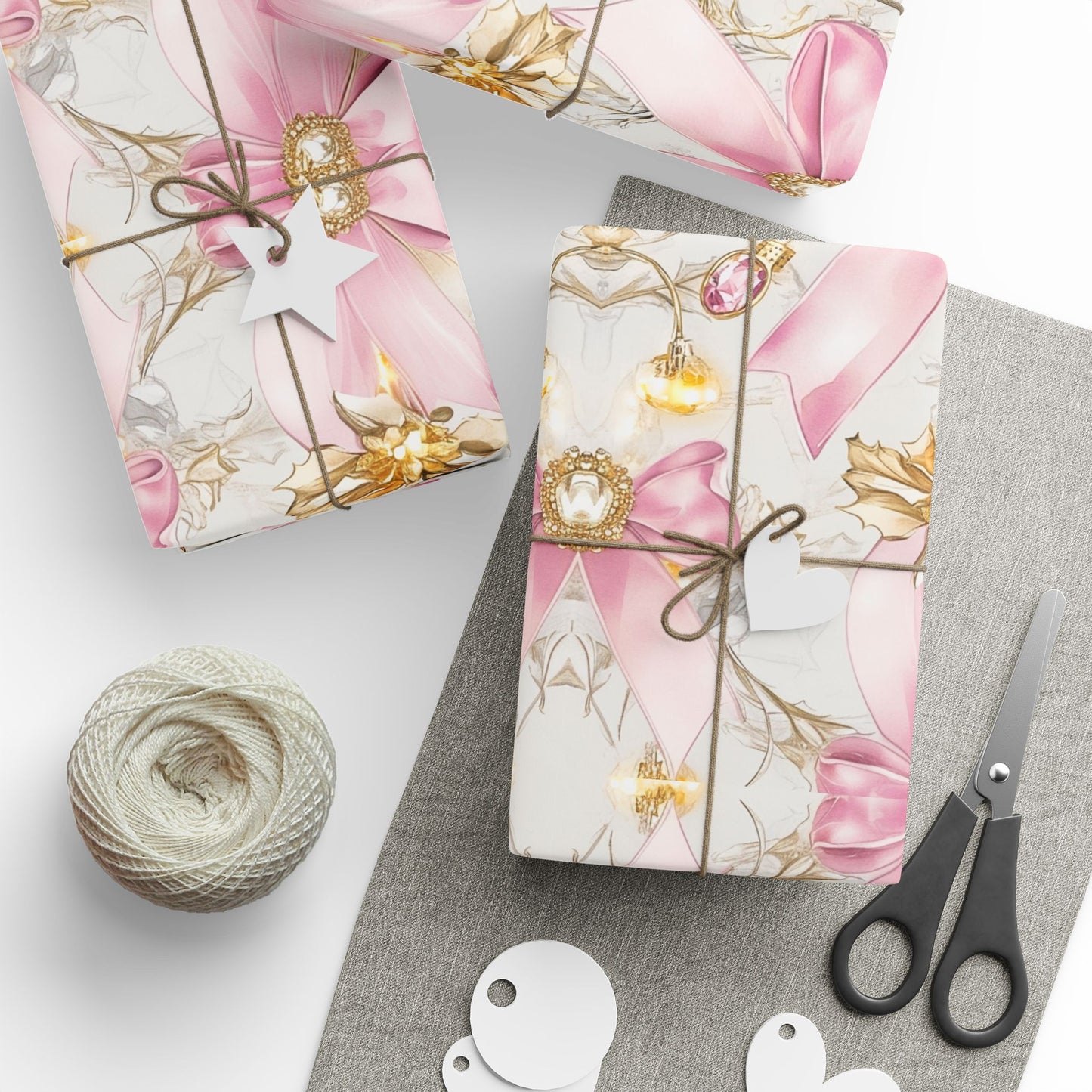 Coquette Christmas Trees with Pink Ribbon Gift Wrapping Paper