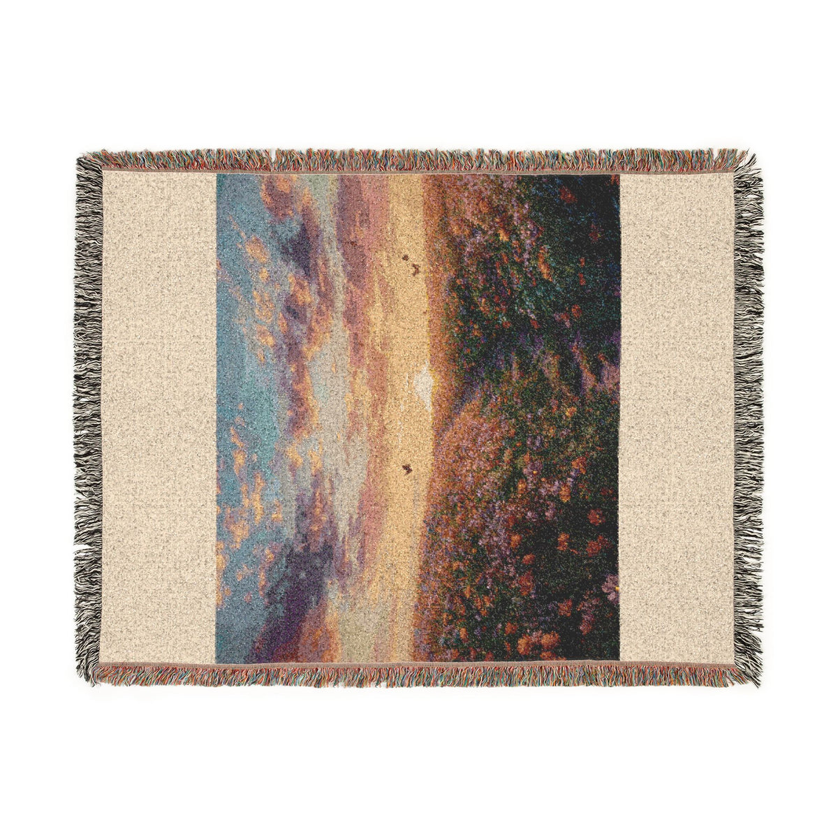 Serene Landscape at Dawn Woven Throw — Wildflower Tapestry | 100% Cotton