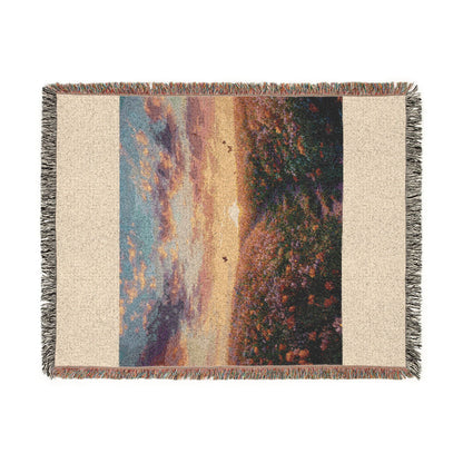 Serene Landscape at Dawn Woven Throw — Wildflower Tapestry | 100% Cotton