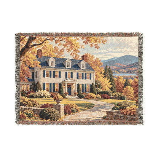 Autumn at Home Woven Throw — Colonial Landscape | 100% Cotton