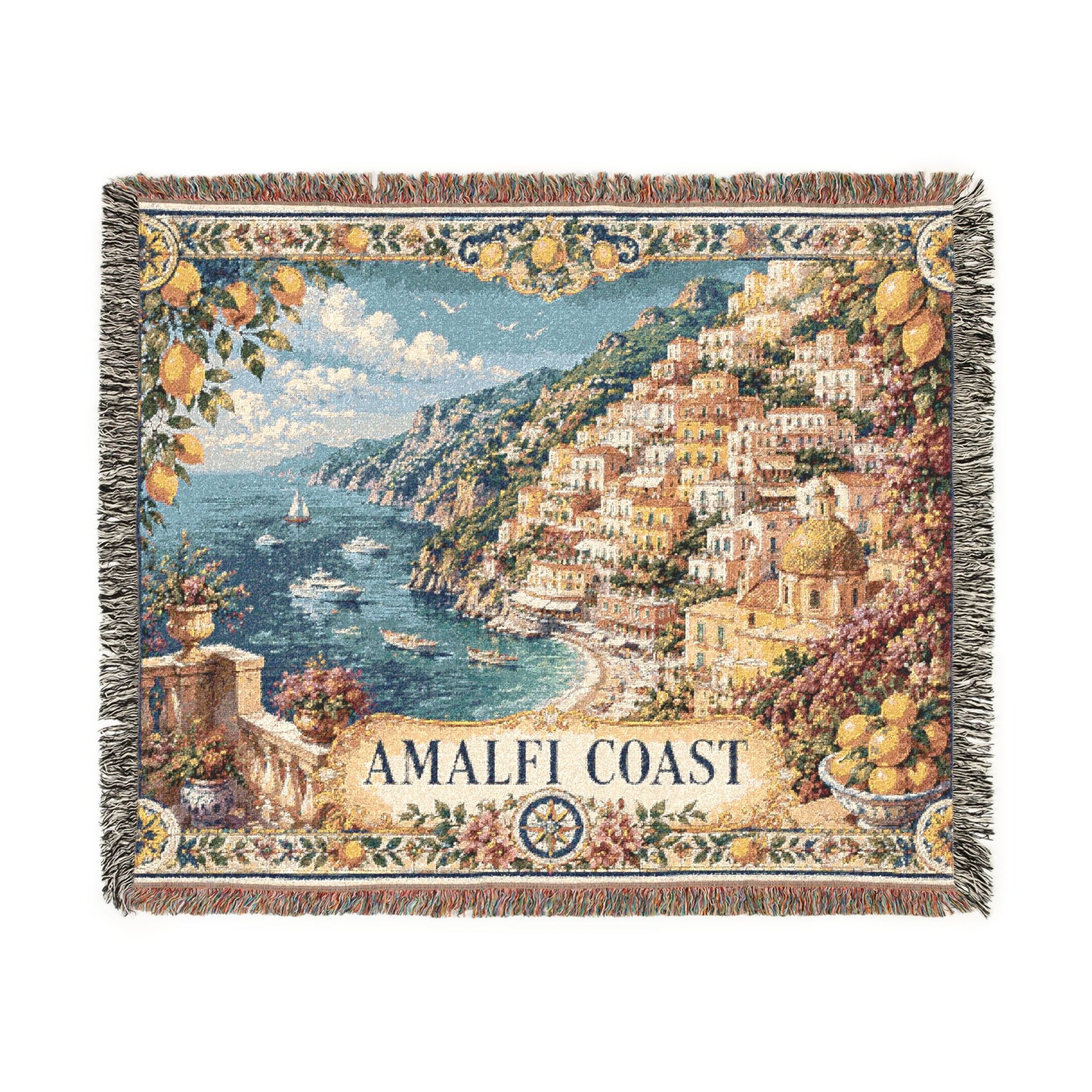 Amalfi Coast Woven Throw Blanket — Vintage Tapestry Beach Throw