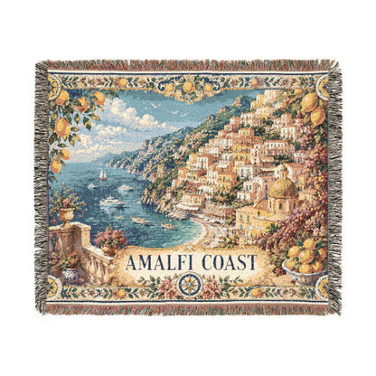 Amalfi Coast Woven Throw Blanket — Vintage Tapestry Beach Throw