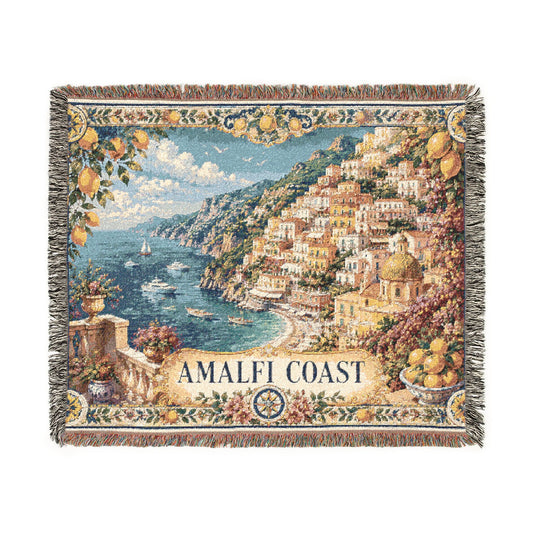 Amalfi Coast Woven Throw Blanket — Vintage Tapestry Beach Throw