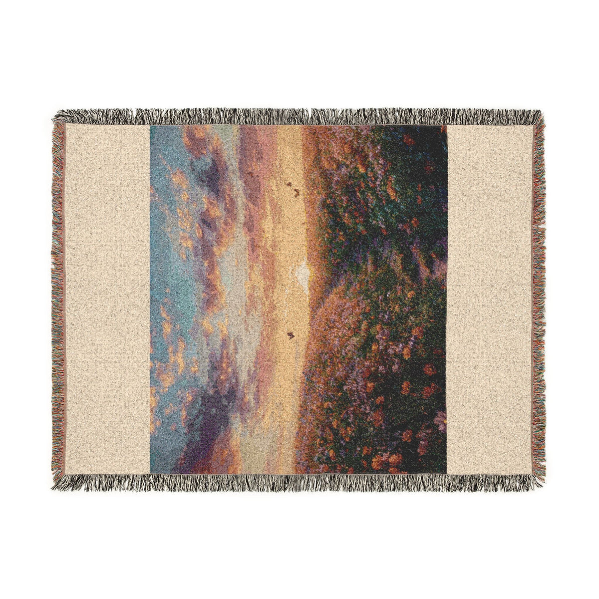 Serene Landscape at Dawn Woven Throw — Wildflower Tapestry | 100% Cotton