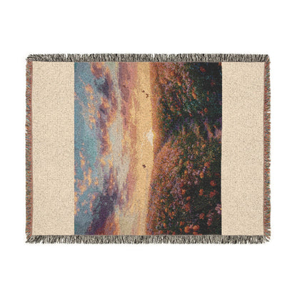 Serene Landscape at Dawn Woven Throw — Wildflower Tapestry | 100% Cotton
