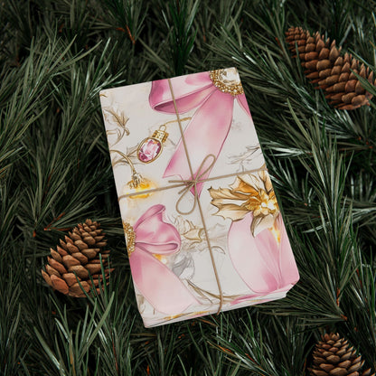 Coquette Christmas Trees with Pink Ribbon Gift Wrapping Paper