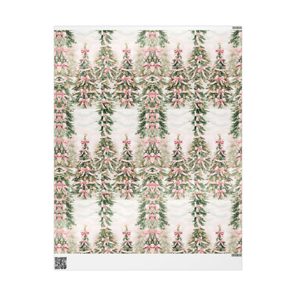 Romantic Coquette Christmas Gift Wrapping Paper with Pink Ribbon Trees