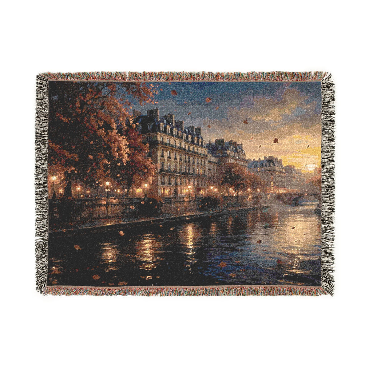 Seine at Dusk Woven Throw — Paris Autumn River Landscape | 100% Cotton