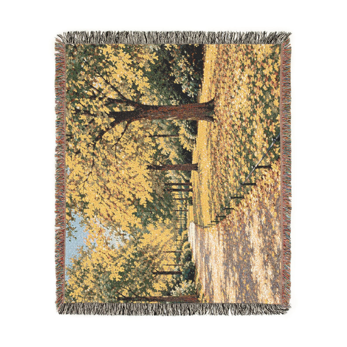 An October Walk Woven Throw — Autumn Park Landscape | 100% Cotton