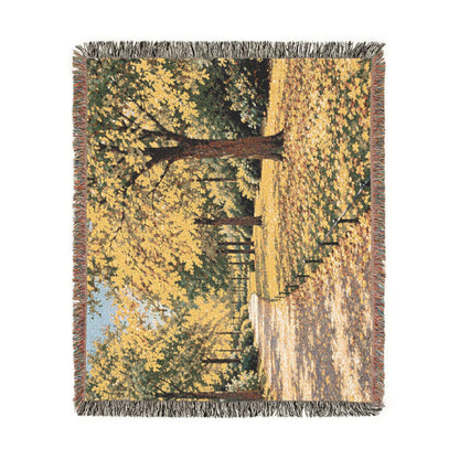 An October Walk Woven Throw — Autumn Park Landscape | 100% Cotton