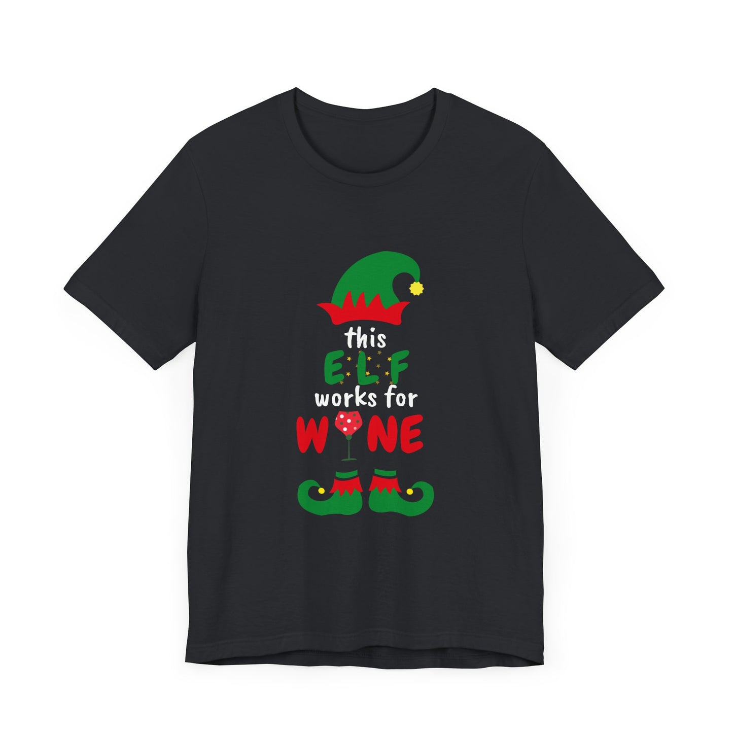 THIS ELF WORKS FOR WINE UNISEX  SHORT SLEEVE CHRISTMAS T-SHIRT