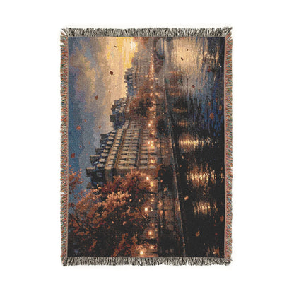 Seine at Dusk Woven Throw — Paris Autumn River Landscape | 100% Cotton