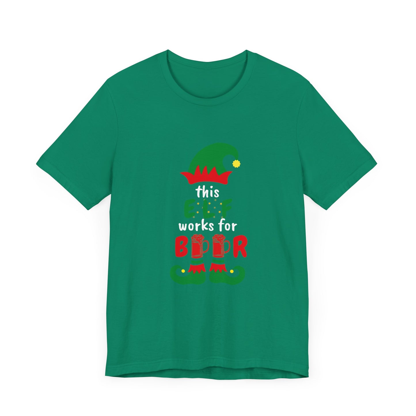 THIS ELF WORKS FOR BEER UNISEX  SHORT SLEEVE CHRISTMAS T-SHIRT