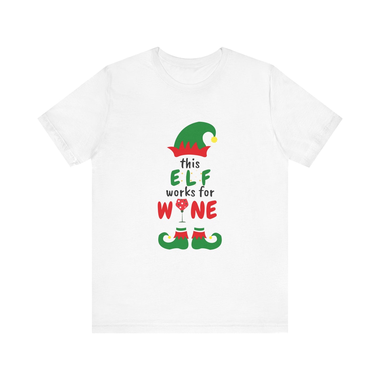 THIS ELF WORKS FOR WINE UNISEX  SHORT SLEEVE CHRISTMAS T-SHIRT