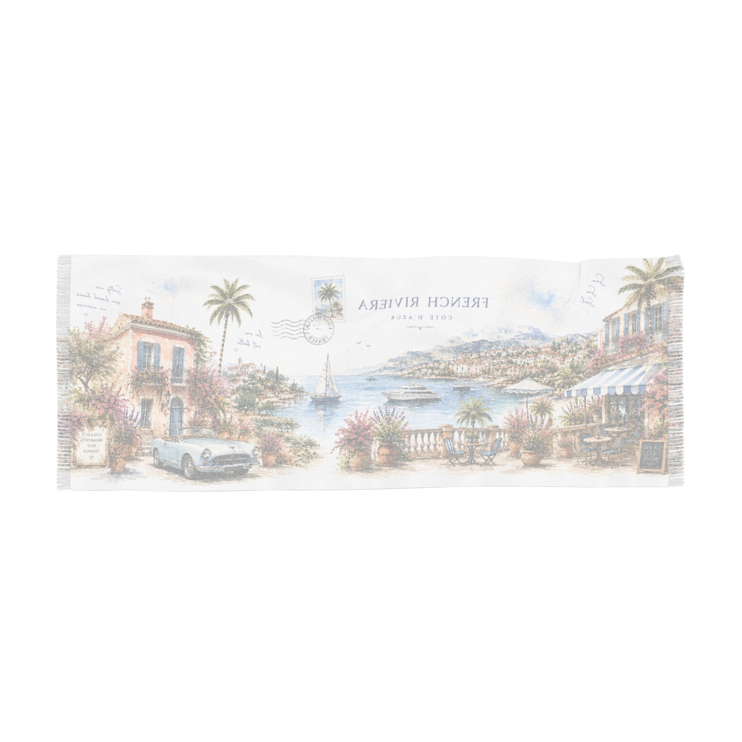 French Riviera Light Scarf — Côte d'Azur Watercolour | AUBRIEA