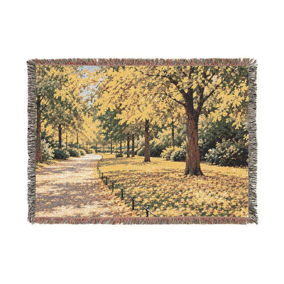 An October Walk Woven Throw — Autumn Park Landscape | 100% Cotton