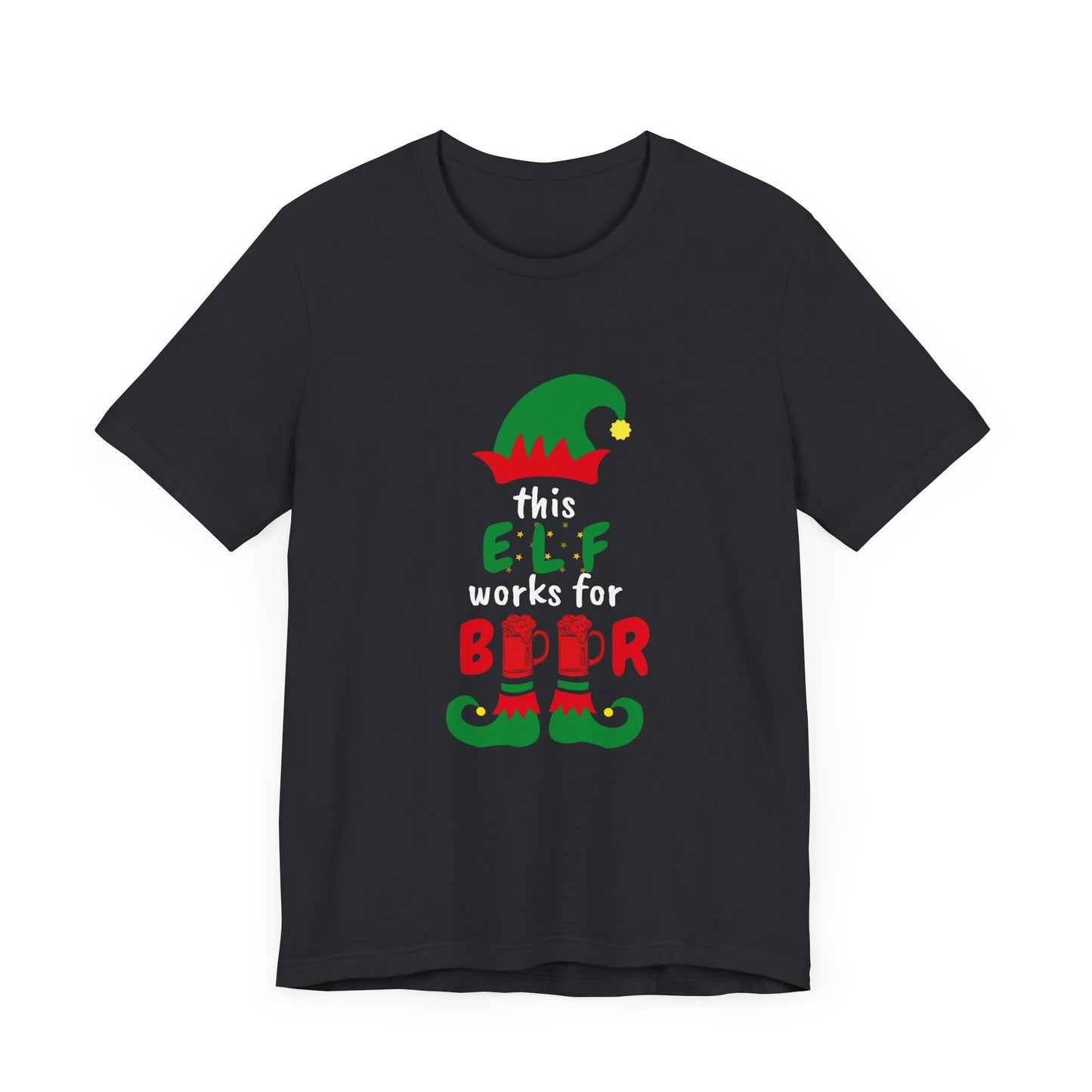 THIS ELF WORKS FOR BEER UNISEX  SHORT SLEEVE CHRISTMAS T-SHIRT