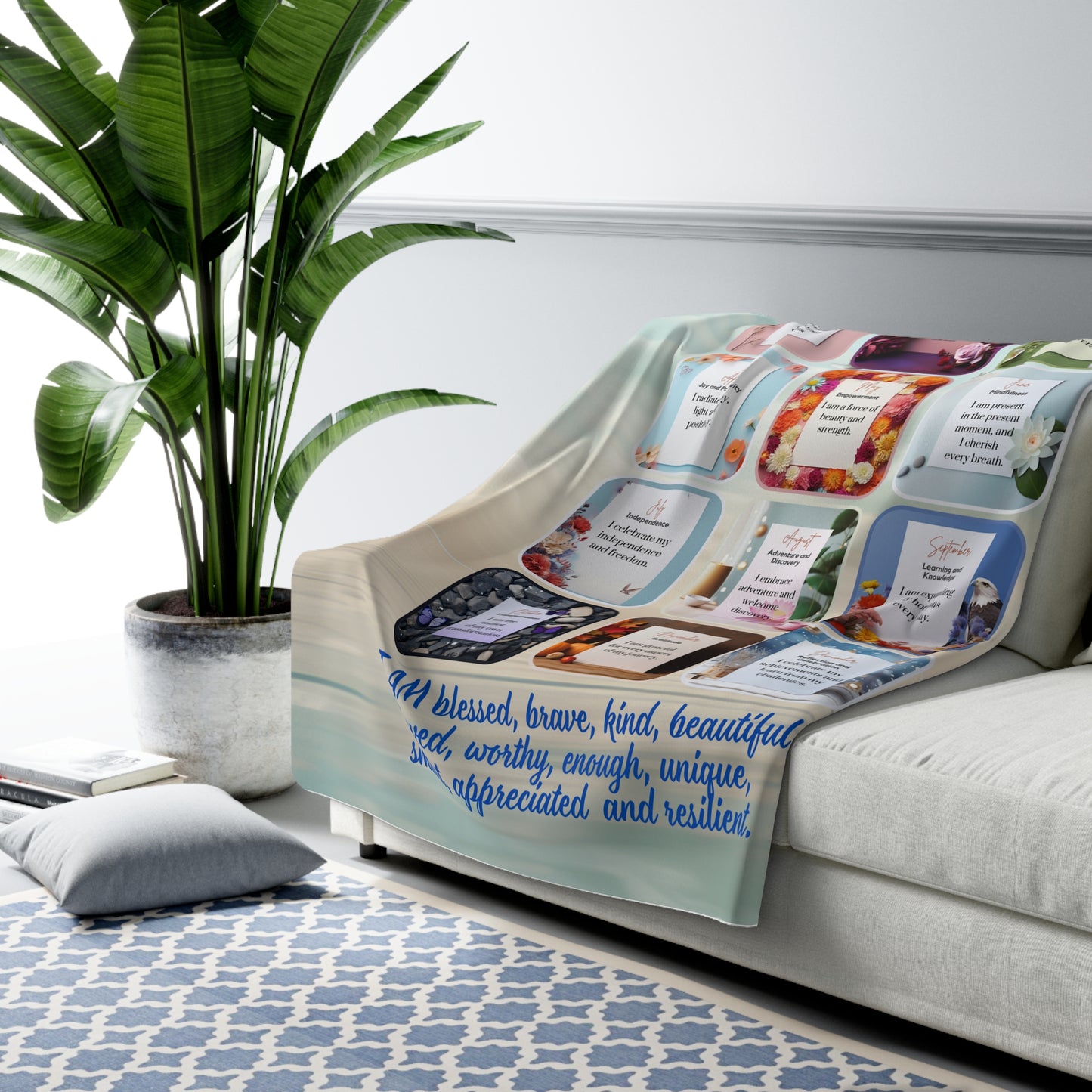 Monthly Affirmation Sherpa Fleece Blanket — Cozy Inspirational Throw for Daily Empowerment