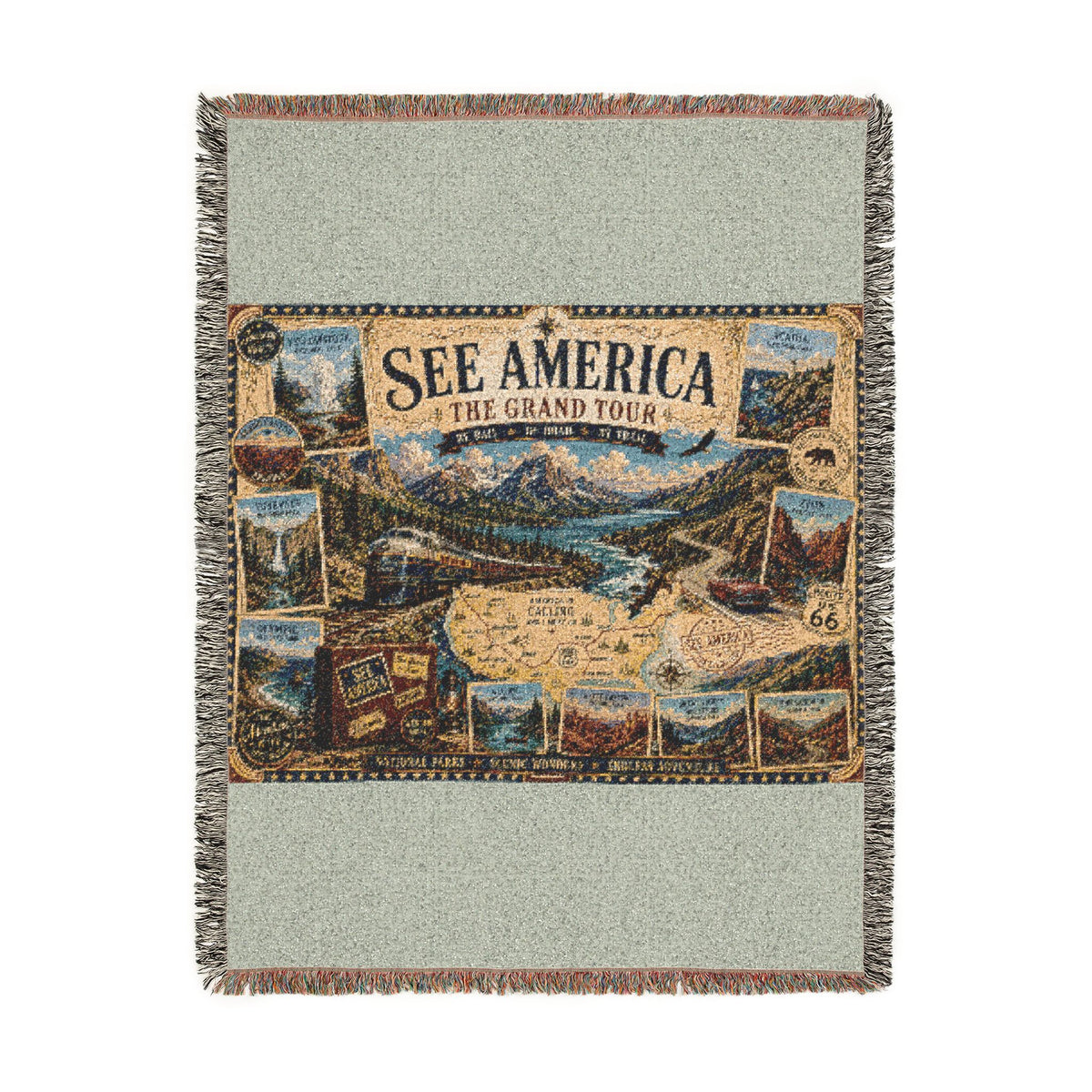 See America: The Grand Tour Woven Throw Blanket — Vintage Travel Map Design