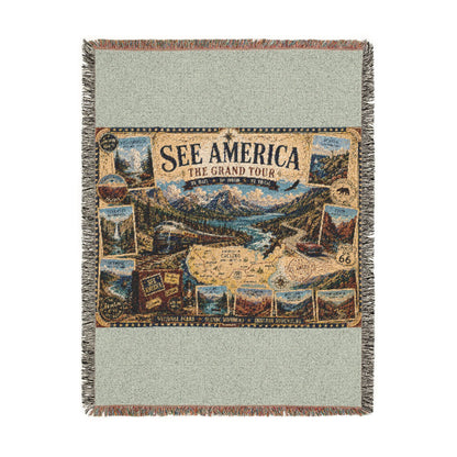 See America: The Grand Tour Woven Throw Blanket — Vintage Travel Map Design