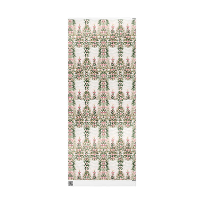 Romantic Coquette Christmas Gift Wrapping Paper with Pink Ribbon Trees