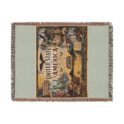 USA 250th Anniversary Woven Throw Blanket — Statue of Liberty, Mount Rushmore & American Flag Commemorative Throw