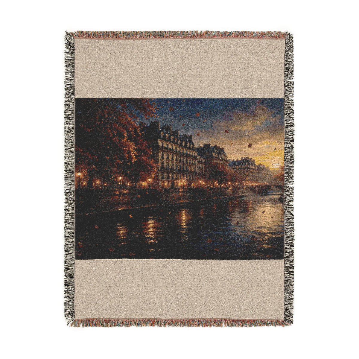Seine at Dusk Woven Throw — Paris Autumn River Landscape | 100% Cotton