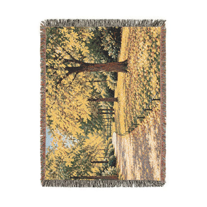 An October Walk Woven Throw — Autumn Park Landscape | 100% Cotton
