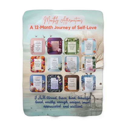 Monthly Affirmation Sherpa Fleece Blanket — Cozy Inspirational Throw for Daily Empowerment