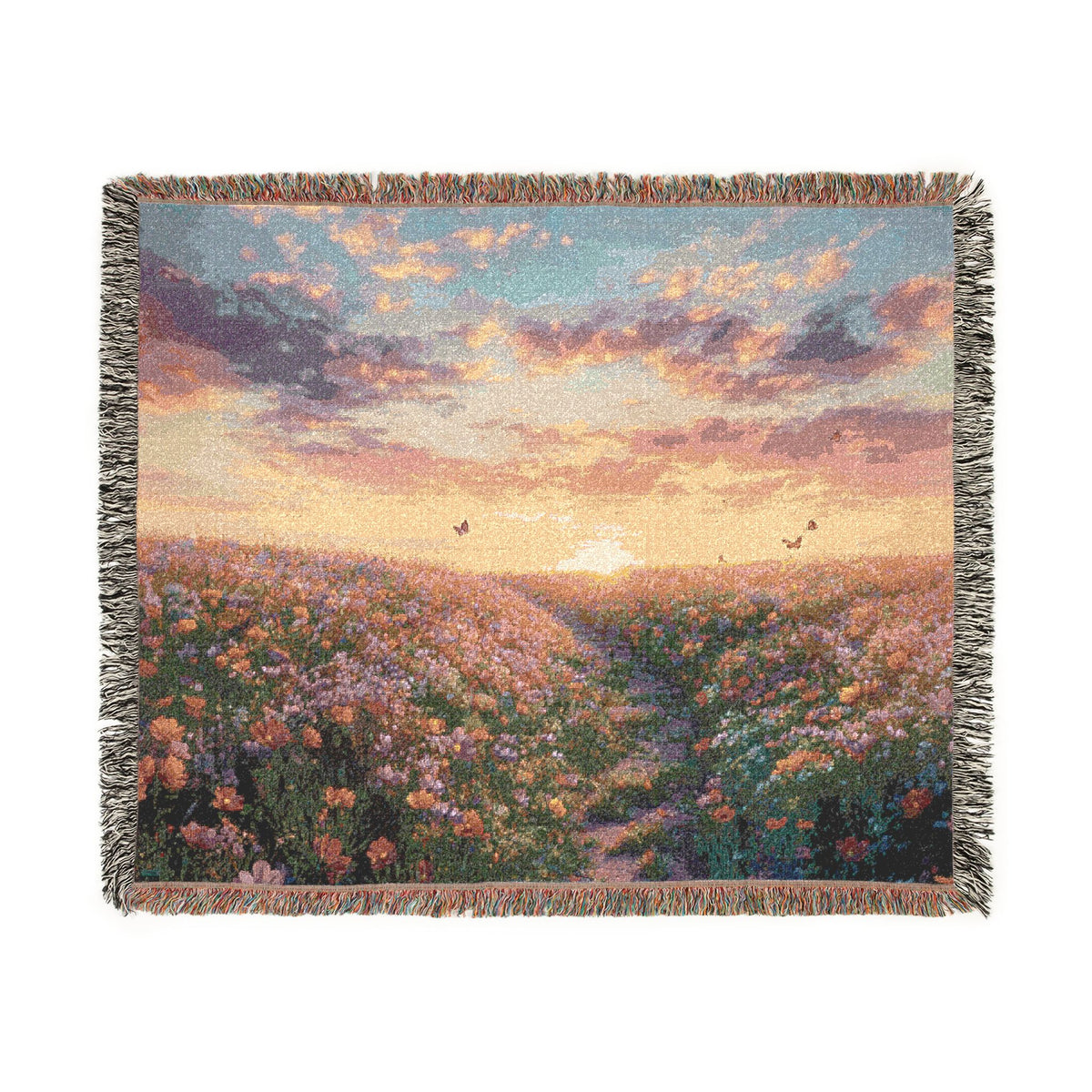 Serene Landscape at Dawn Woven Throw — Wildflower Tapestry | 100% Cotton