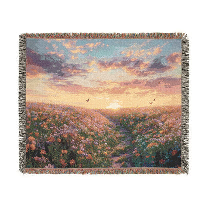 Serene Landscape at Dawn Woven Throw — Wildflower Tapestry | 100% Cotton