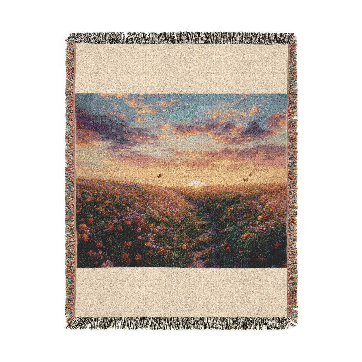 Serene Landscape at Dawn Woven Throw — Wildflower Tapestry | 100% Cotton