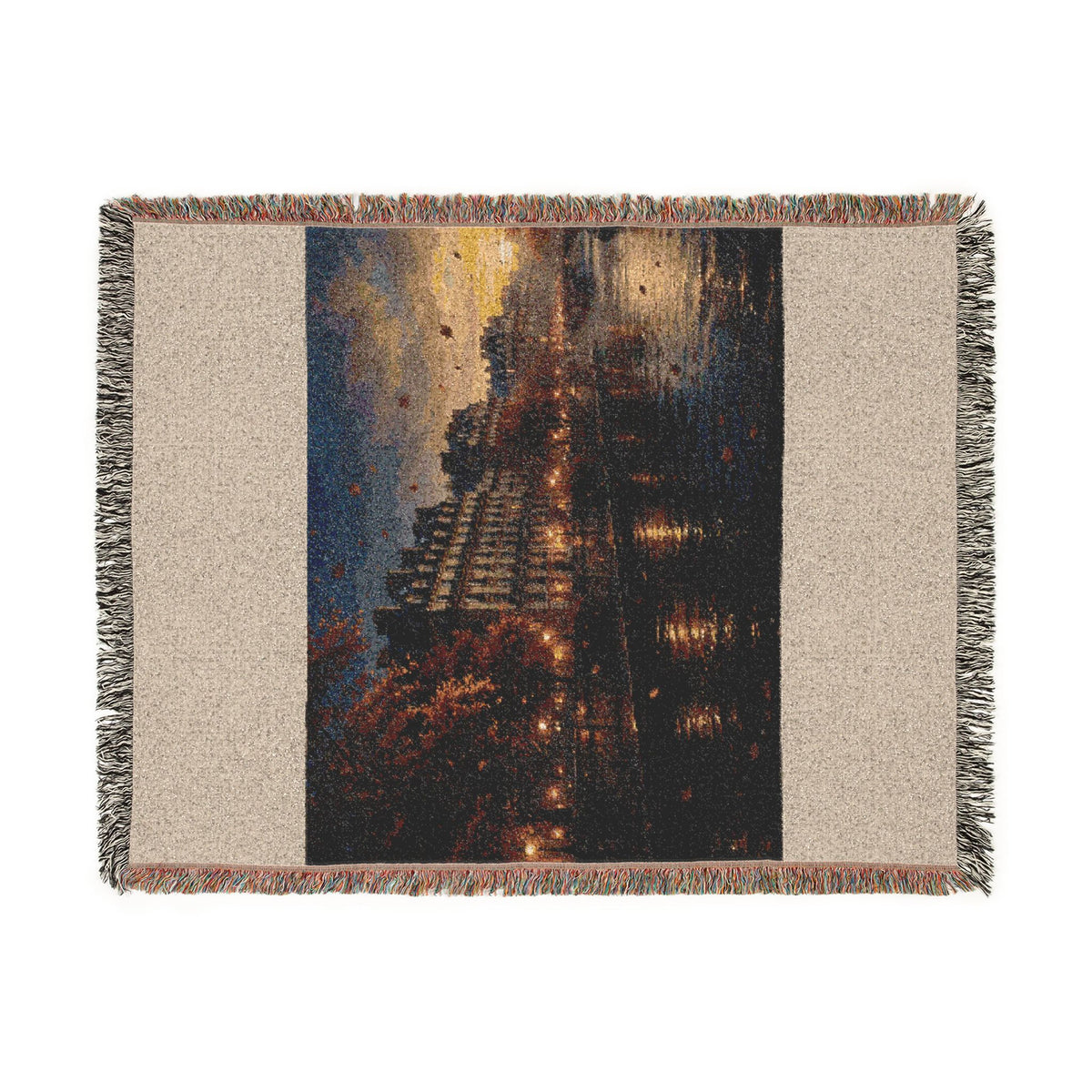 Seine at Dusk Woven Throw — Paris Autumn River Landscape | 100% Cotton