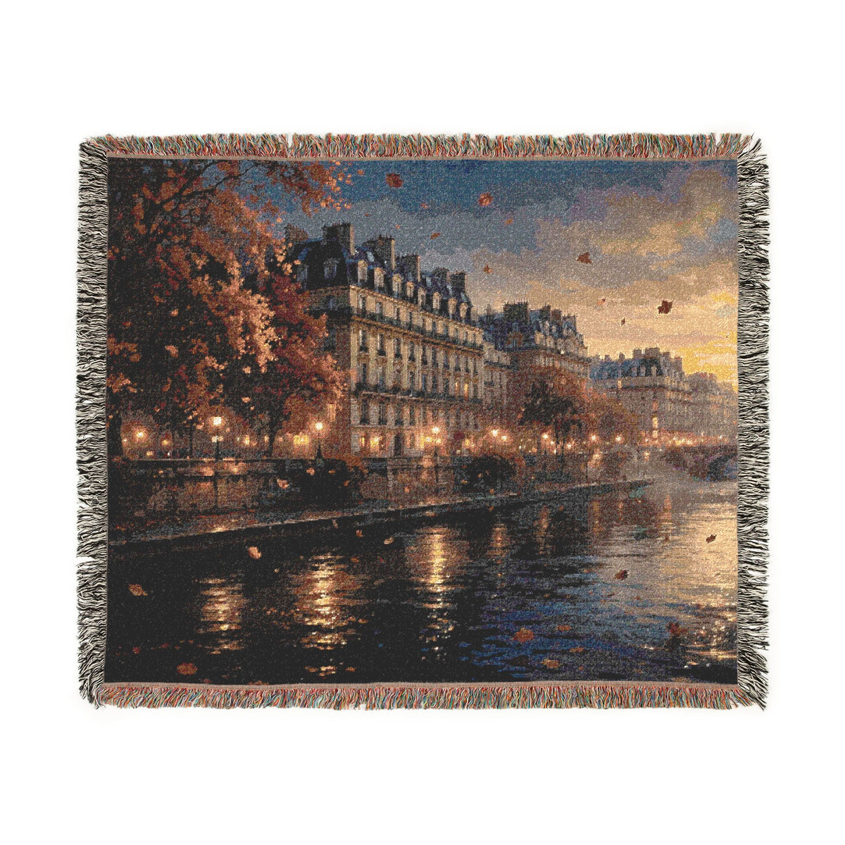 Seine at Dusk Woven Throw — Paris Autumn River Landscape | 100% Cotton