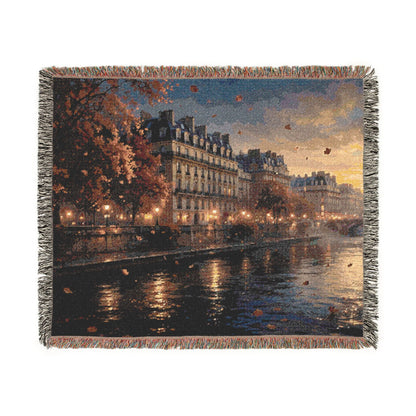 Seine at Dusk Woven Throw — Paris Autumn River Landscape | 100% Cotton