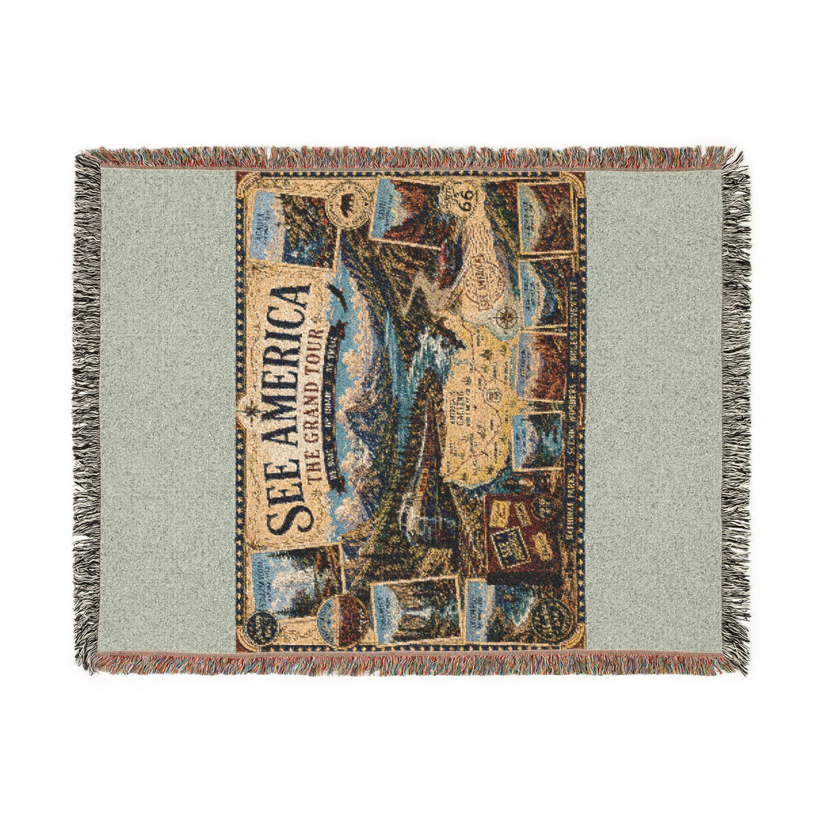 See America: The Grand Tour Woven Throw Blanket — Vintage Travel Map Design