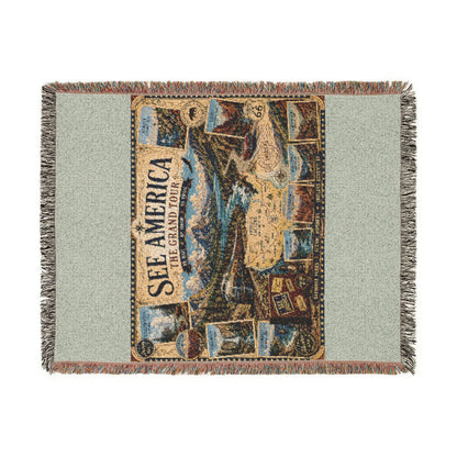 See America: The Grand Tour Woven Throw Blanket — Vintage Travel Map Design