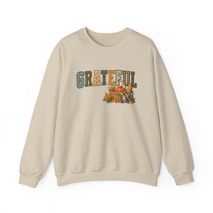 GRATEFUL Fall Sweatshirt — Patchwork Harvest Pumpkin Crewneck