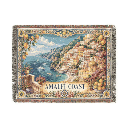 Amalfi Coast Woven Throw Blanket — Vintage Tapestry Beach Throw