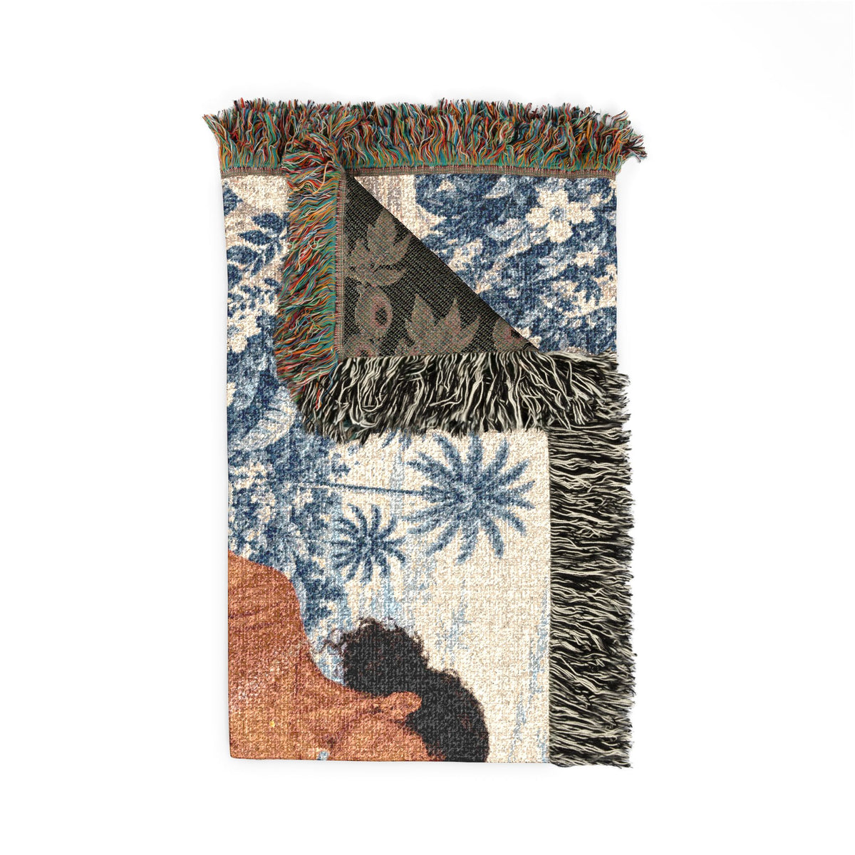 Woman Reading Blue Toile Woven Tapestry Blanket, Main Character Art, Book Lover Decor, 100% Cotton