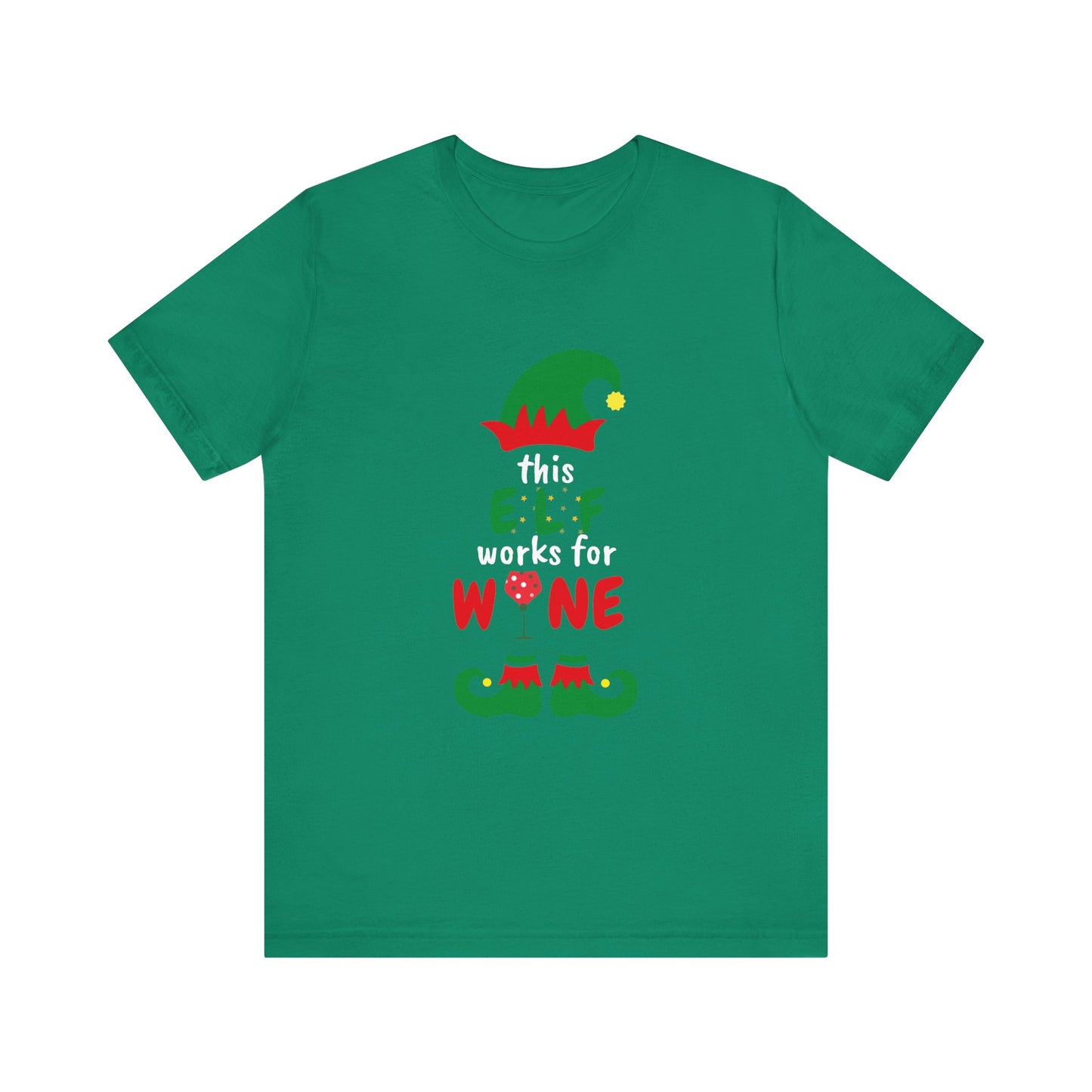 THIS ELF WORKS FOR WINE UNISEX  SHORT SLEEVE CHRISTMAS T-SHIRT