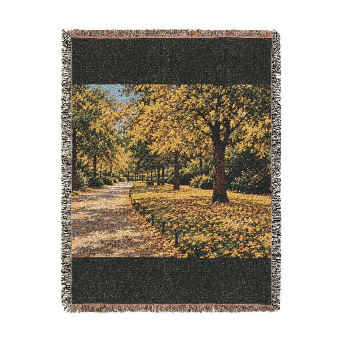 An October Walk Woven Throw — Autumn Park Landscape | 100% Cotton