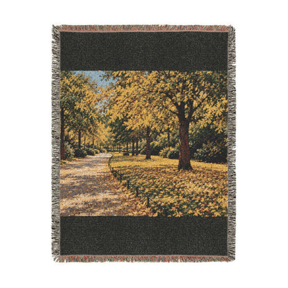 An October Walk Woven Throw — Autumn Park Landscape | 100% Cotton