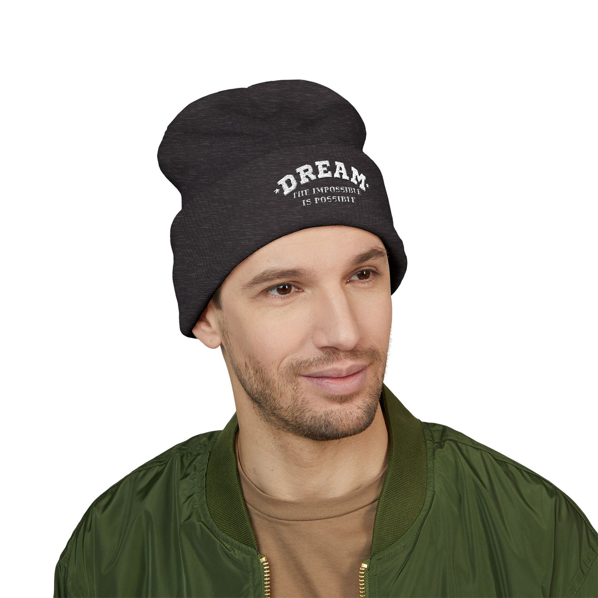 Dream The Impossible Is Possible Embroidered Cuffed Beanie