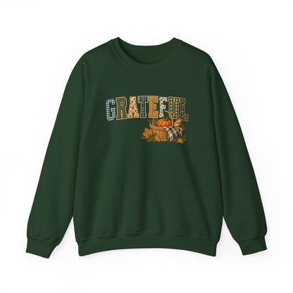 GRATEFUL Fall Sweatshirt — Patchwork Harvest Pumpkin Crewneck