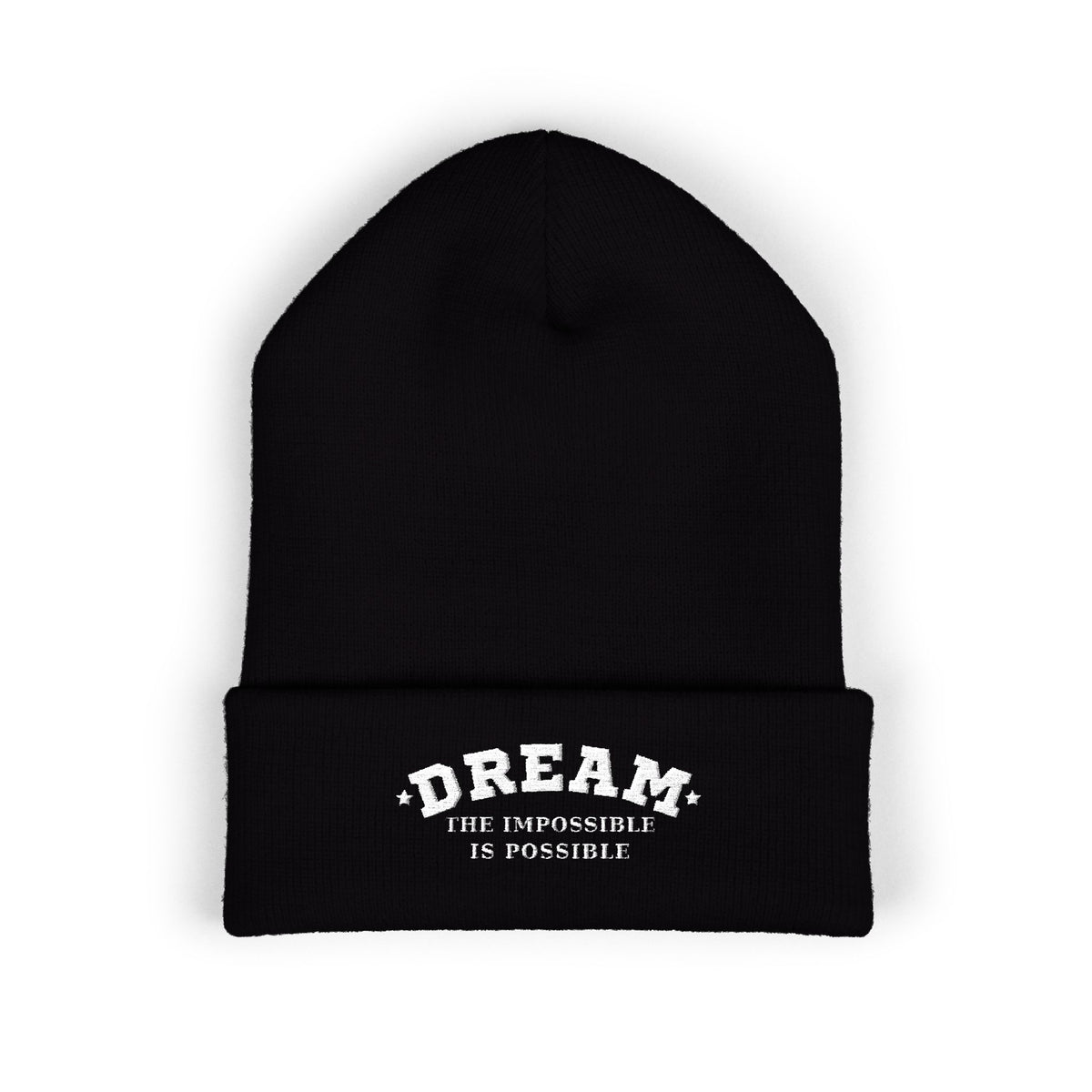 Dream The Impossible Is Possible embroidered cuffed beanie, Black, front view